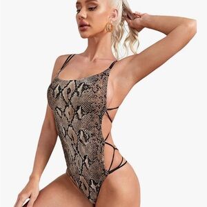Snakeskin Print Strappy Bodysuit